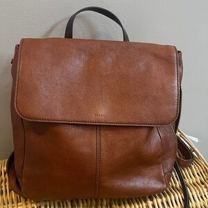 Fossil Brown Leather Backpack